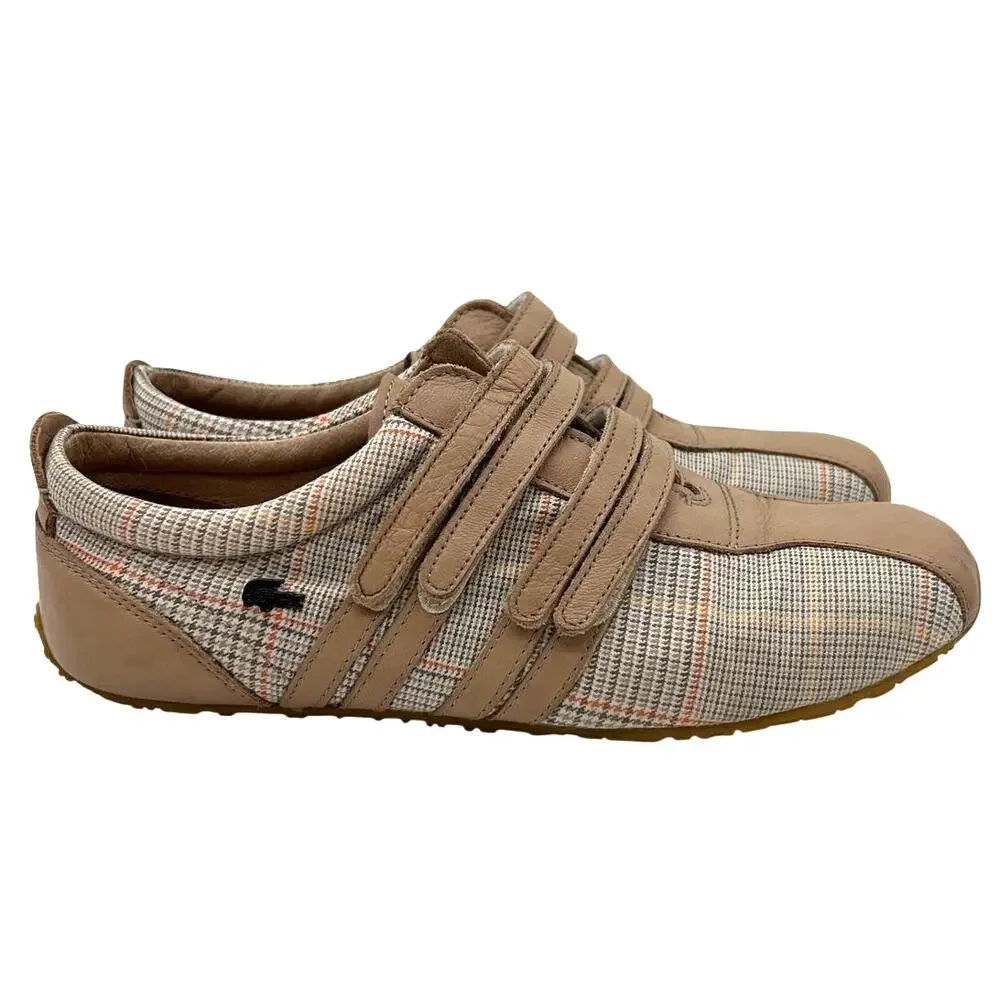 Lacoste Mystere Leather Sneakers Tan Plaid HoundstoothSize 7.5 EU 39 Preppy
